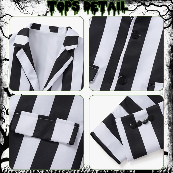 Black and White Striped Suit Men Scary Beetlejuice Costume Adult Size M - Picture 3 of 6